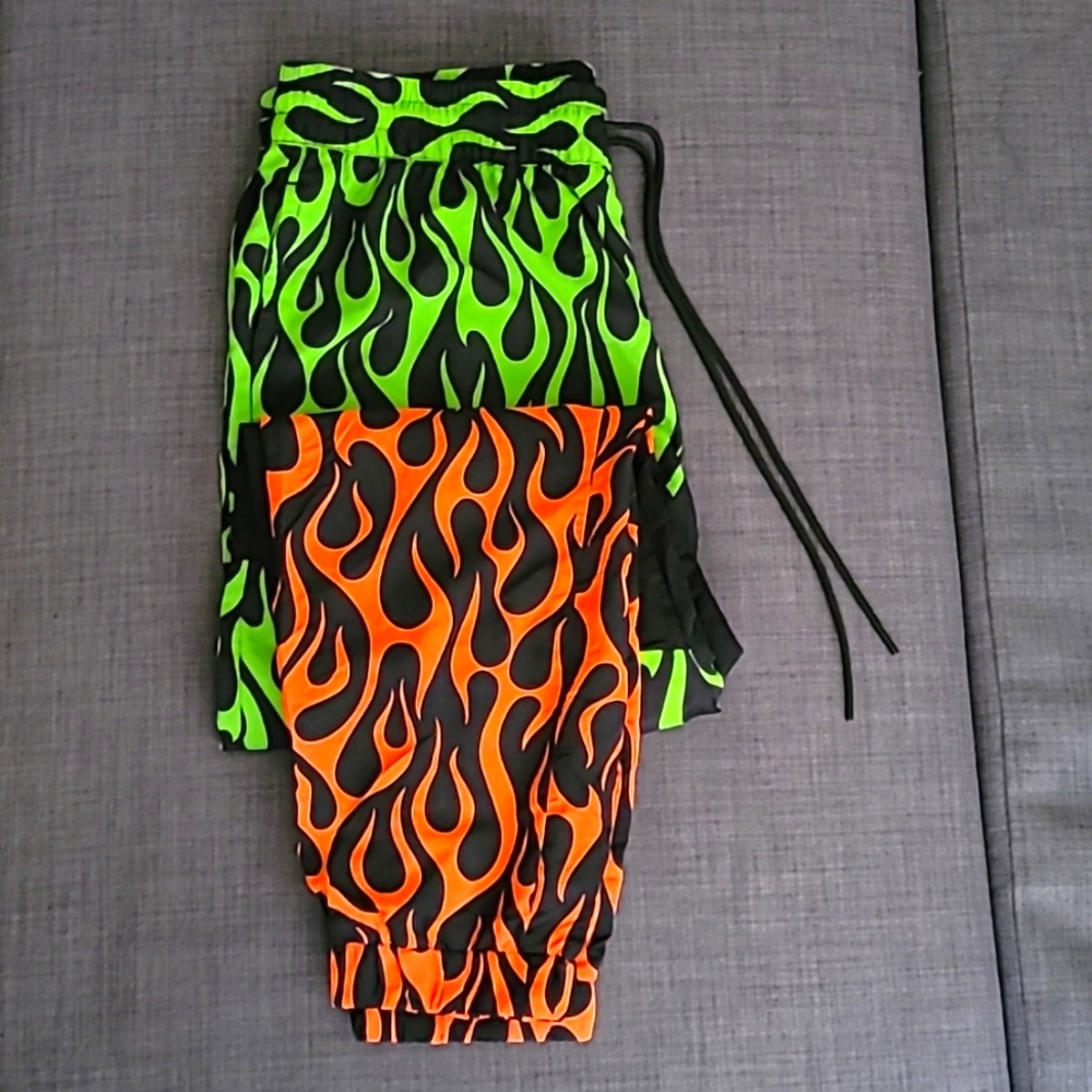 XL Joggers with Orange and Green Neon Flames by Fashion Nova Men